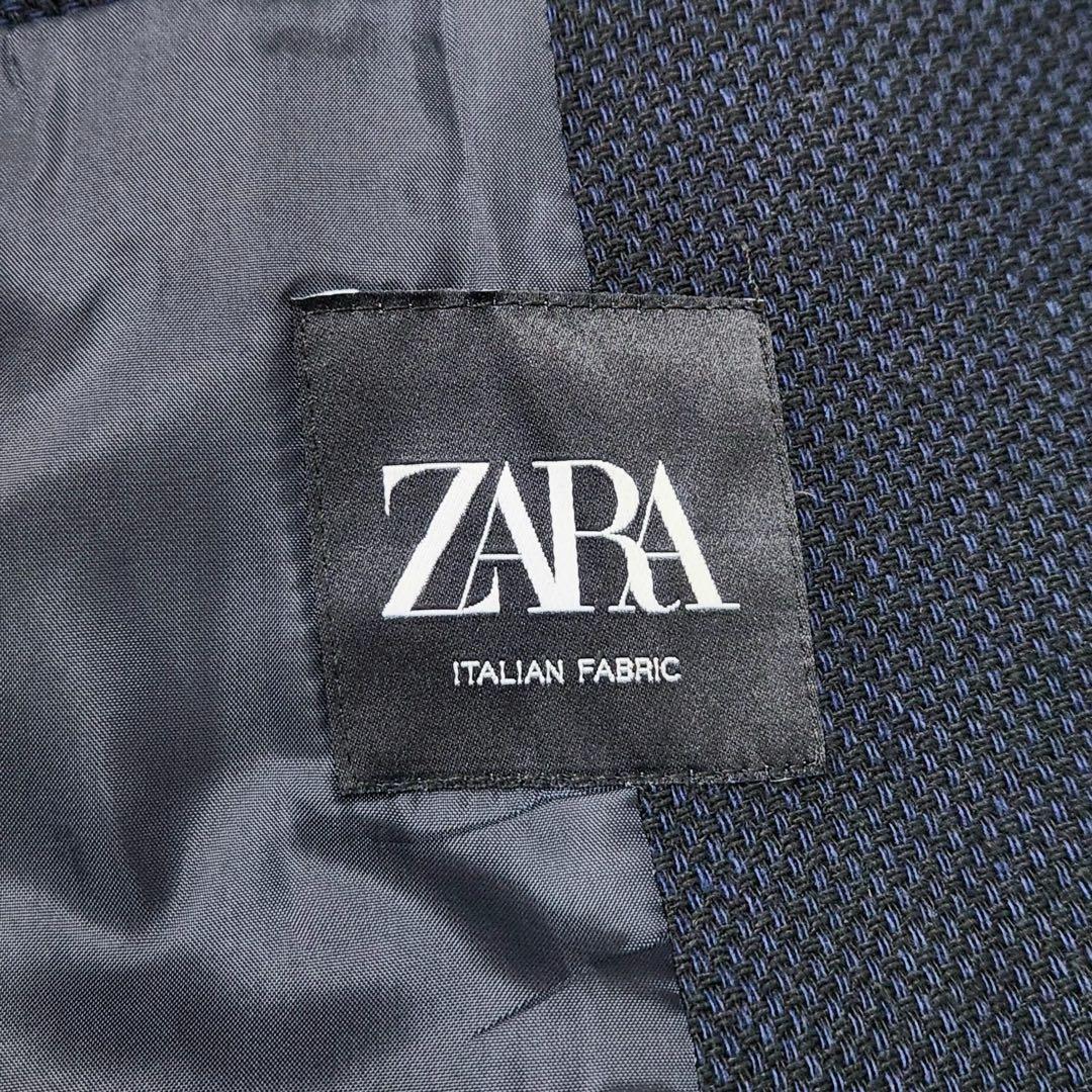 ZARA ザラ ダブル ブレザー 紺ブレ 銀ボタン リネン ブレンド 春夏