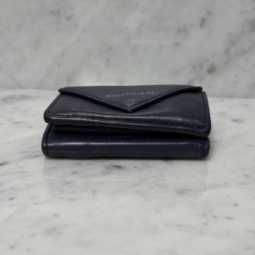 BALENCIAGA バレンシアガ 三つ折財布 ネイビー コンパクト レター