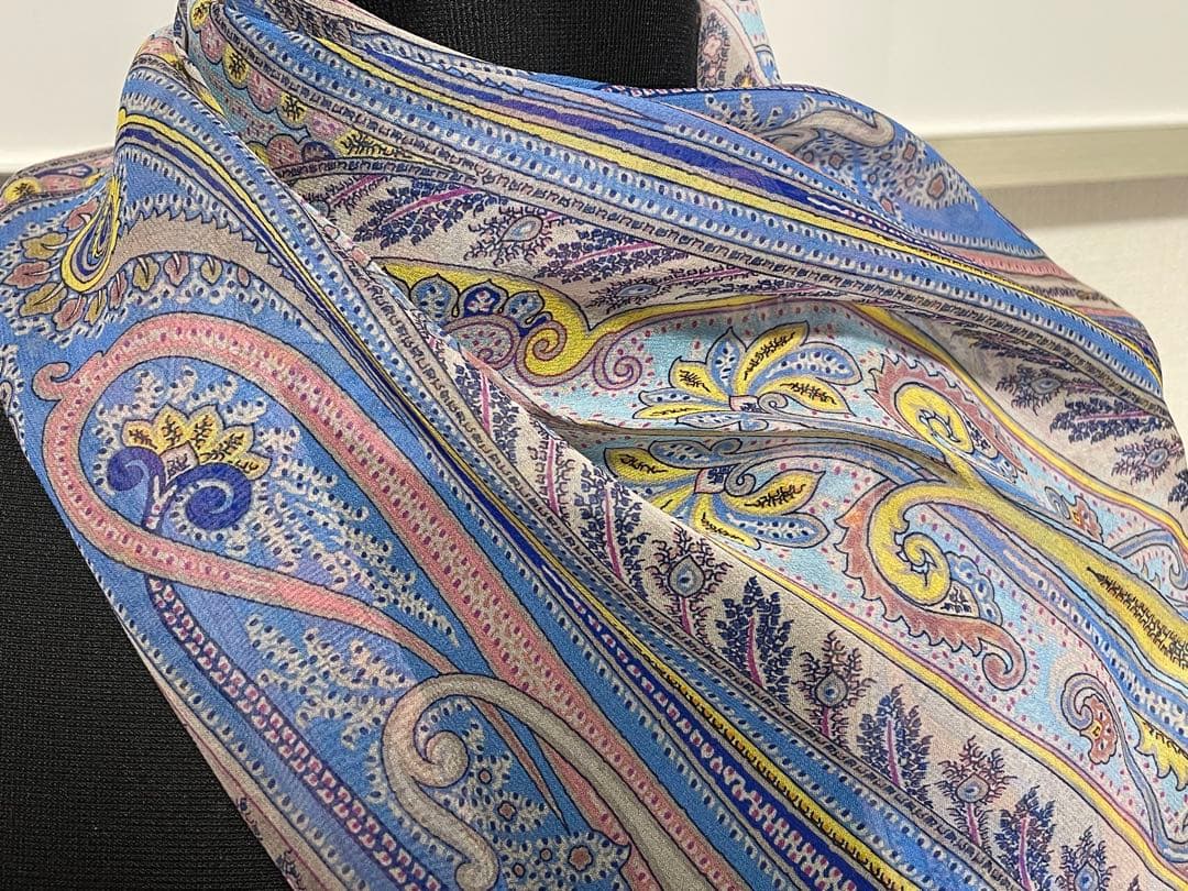 よ*ん様 エトロ ETRO シルクショール ペイズリーピンク系 新品同様 ストー