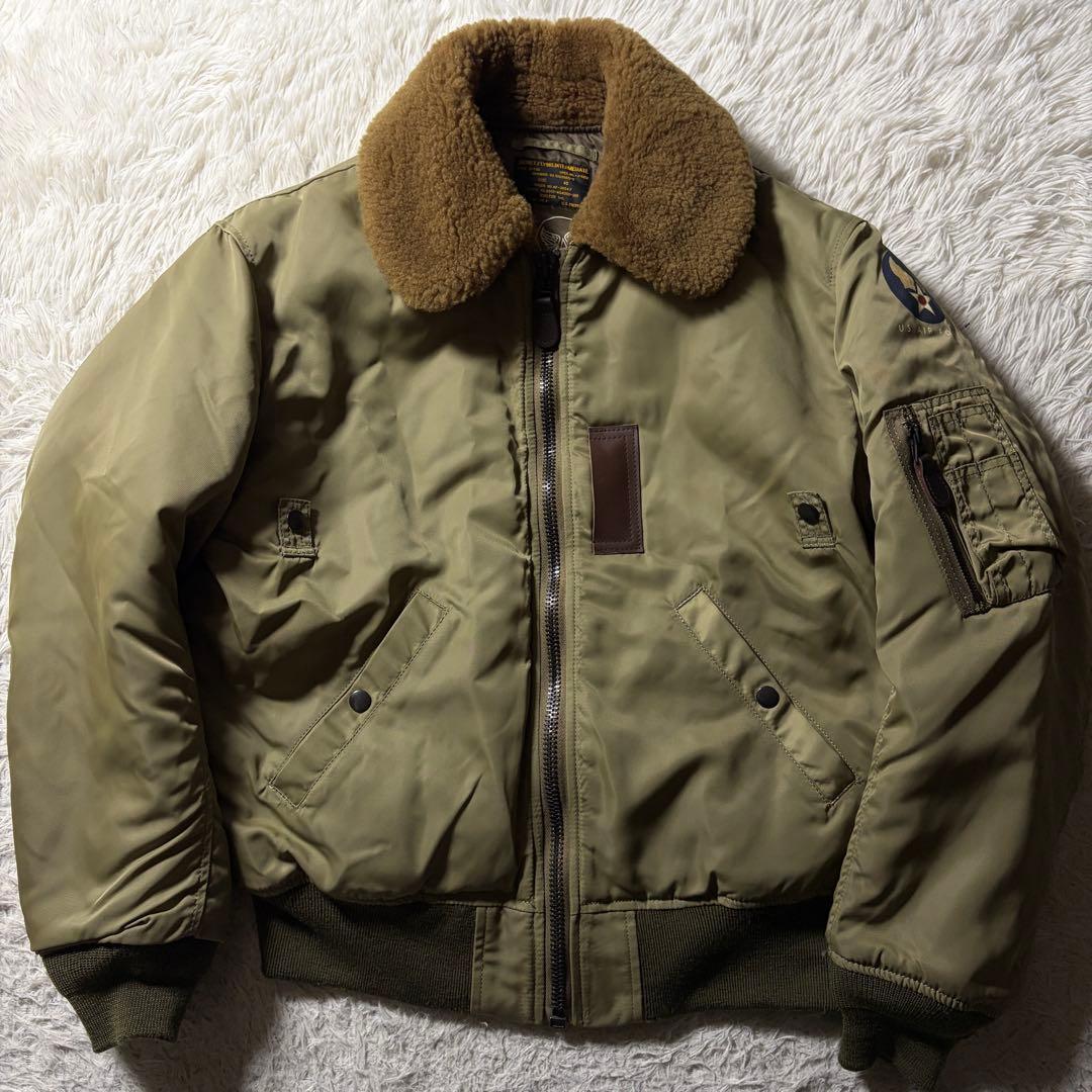 美品/40サイズ✨HOUSTON フライトジャケット　B-15B カーキ　襟ボア