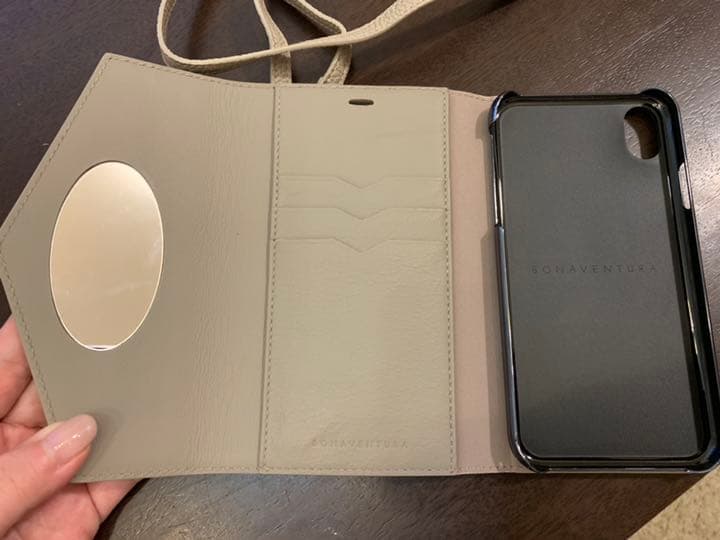 BONAVENTURA iPhone XR用 レザーケース/肩掛け/ミラー付き