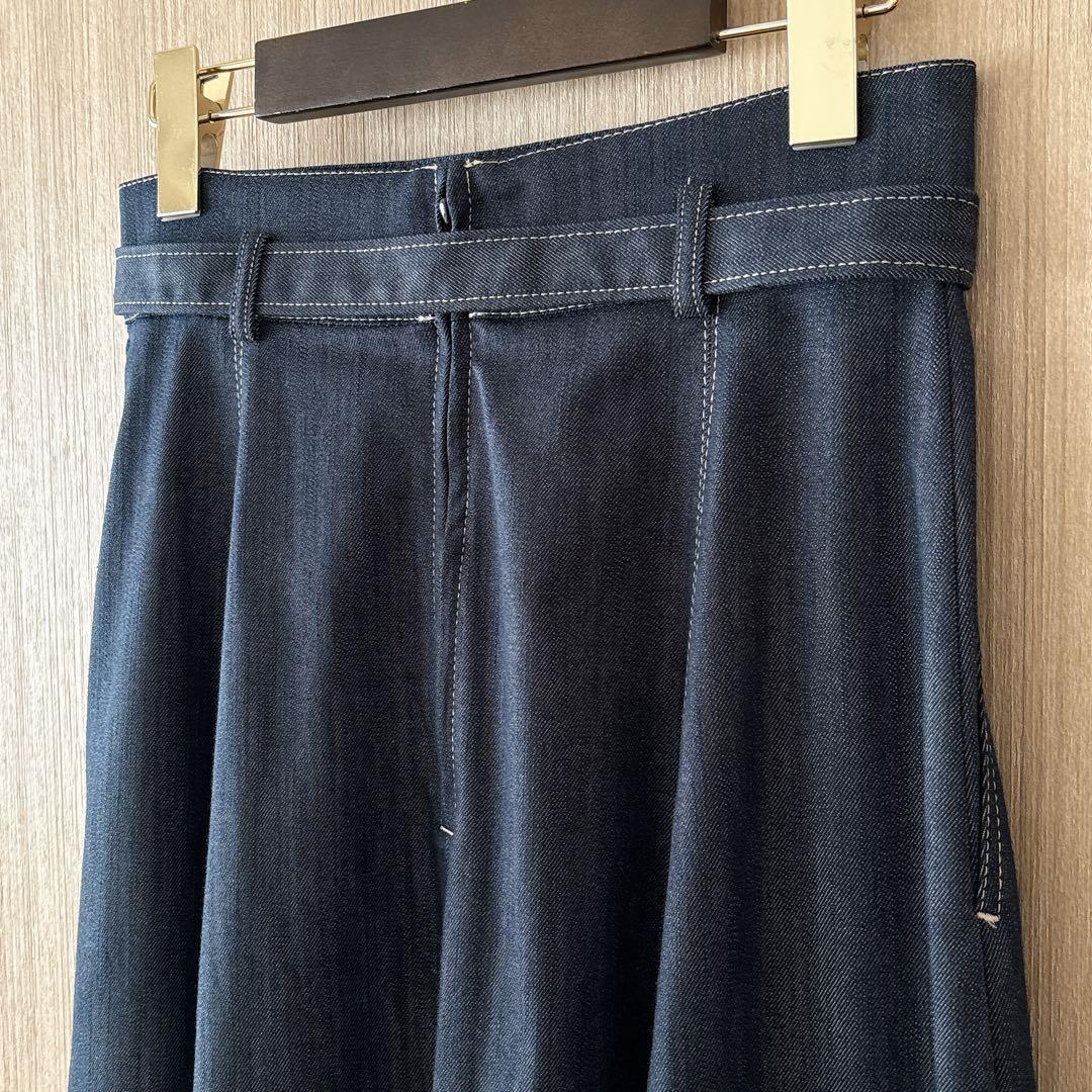 【1592】アナイ　デニムライクコサージュ付きスカート　青　36