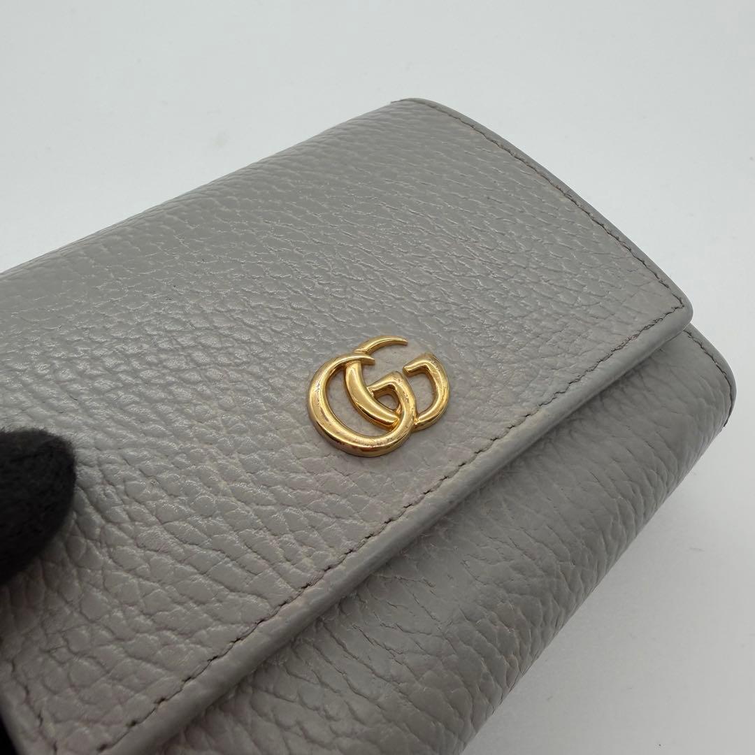 GUCCI グッチ　折り財布　マーモント　レザー　バイカラー　グレー × ピンク