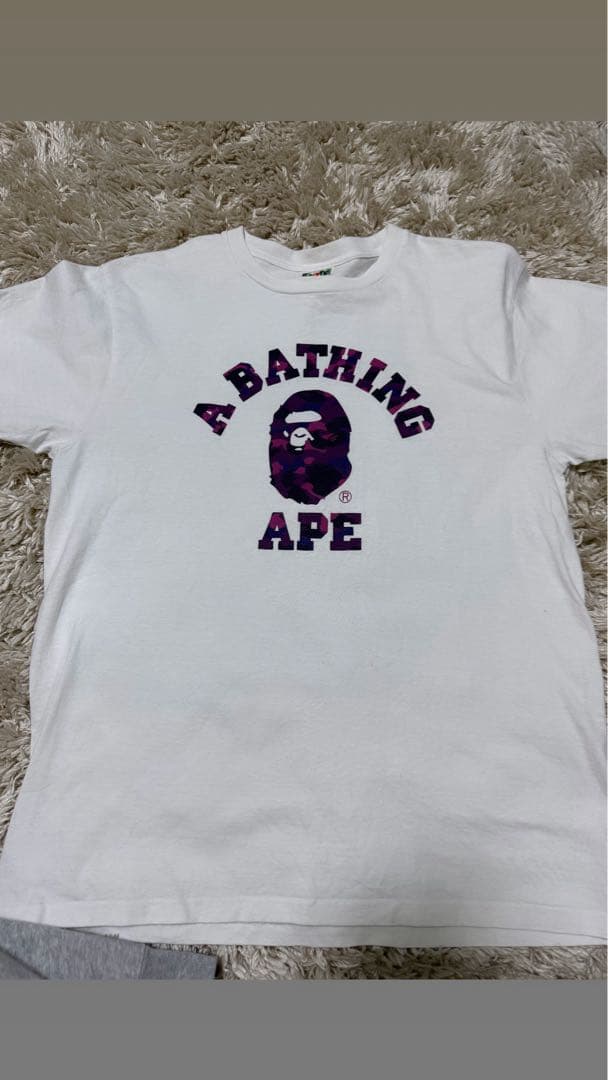 A BATHING APE Tシャツ ホワイト×パープル
