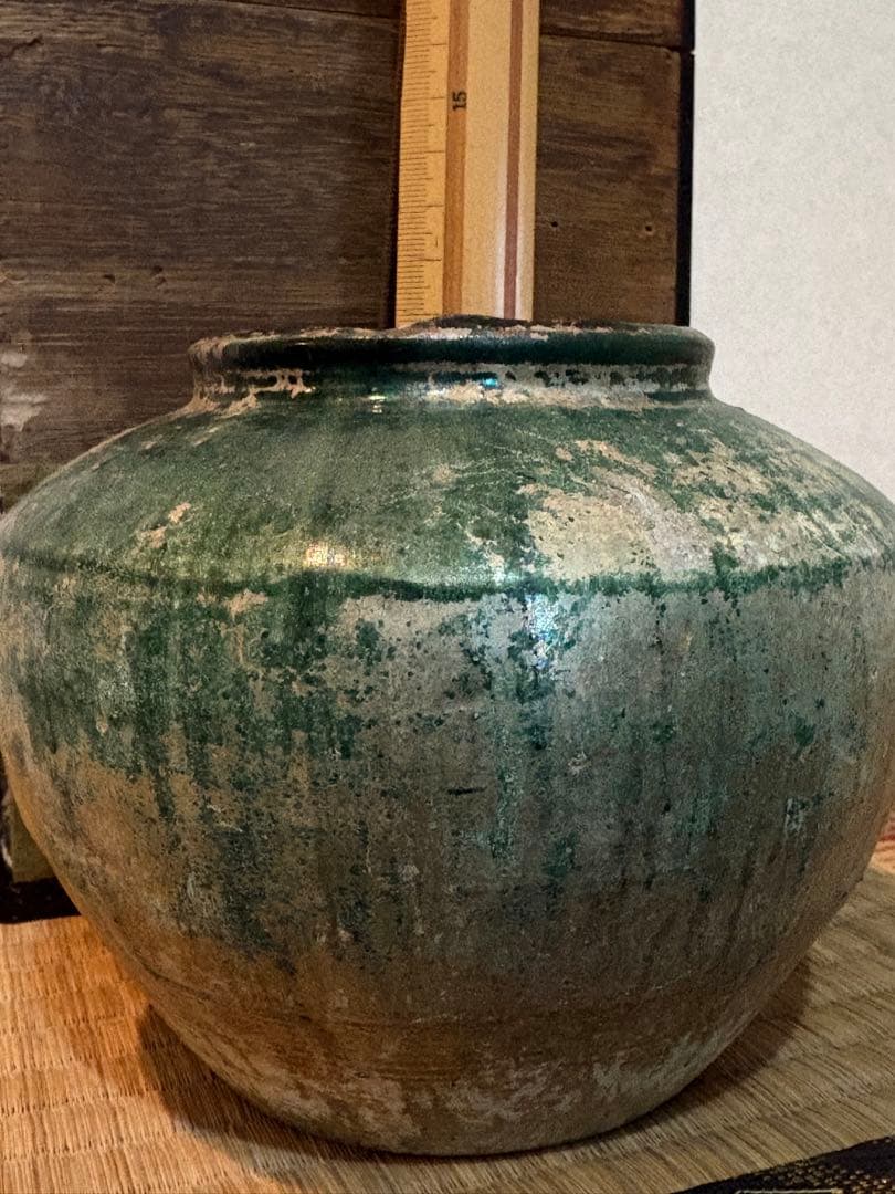 骨董　緑釉壺　古代出土品　漢時代　中国美術　古美術