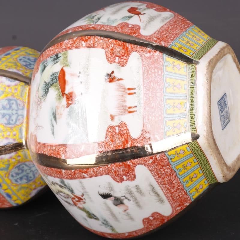 琺瑯彩十二支瓢簞瓶 景徳鎮 陶磁器 装飾品 工芸品 美術品 置物