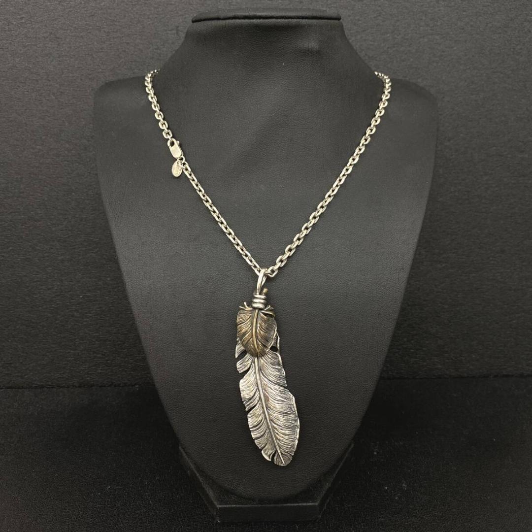 美品 SAAD シルバー 925 ブロンズ ハート 特大 フェザー ペンダント