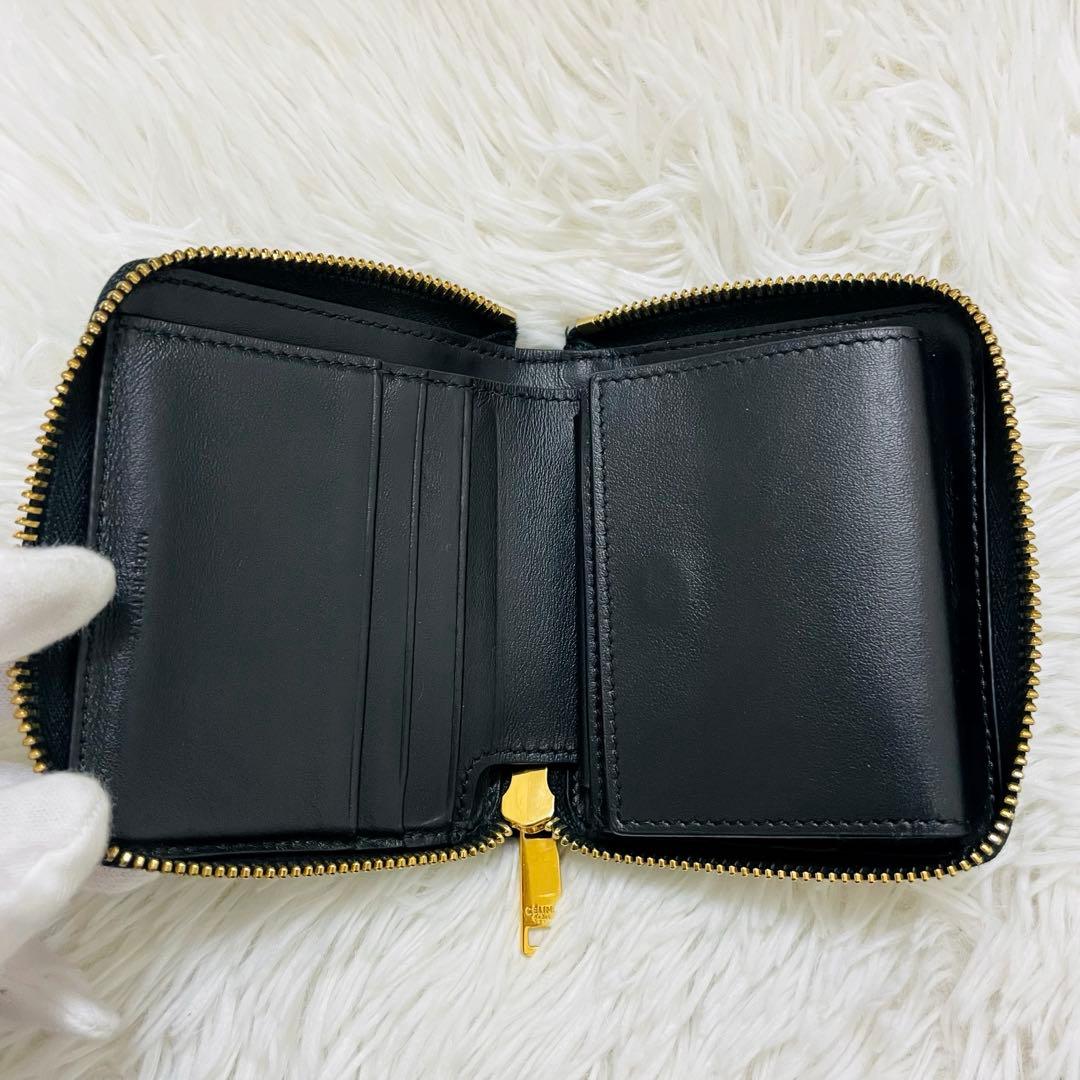 極美✨CELINE 二つ折り財布 エッセンシャル レザー ラウンドファスナー 黒