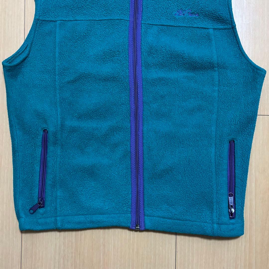 80s LLBean エルエルビーン フリースベスト 筆記体ロゴ 古着 M