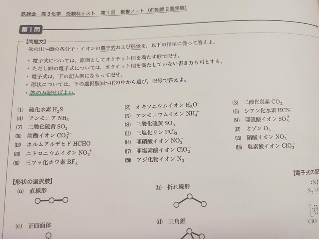 鉄緑会の寺田先生による高3化学受験科テスト板書フルセット　駿台　河合塾