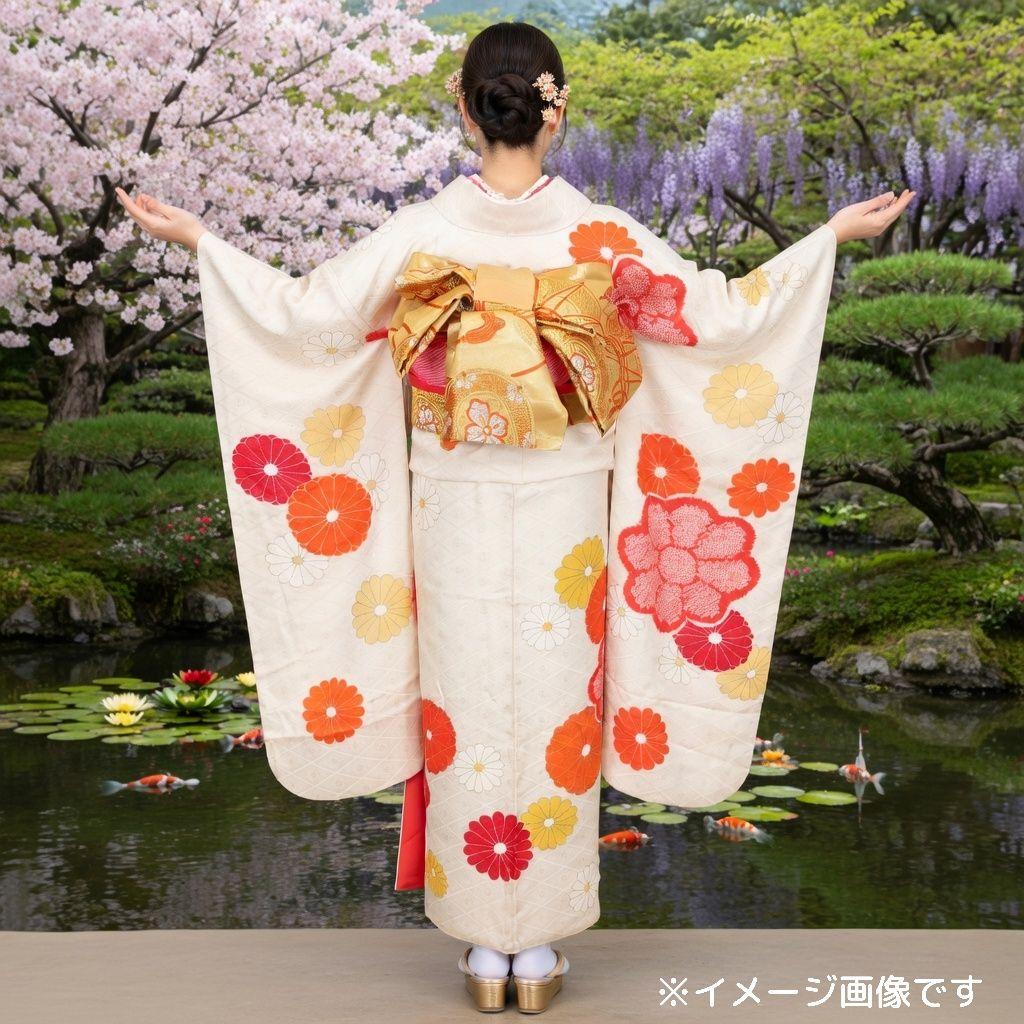 格安！！　振袖フルセット　8点　成人式　結婚式　前撮り　白　ホワイト　絞り　金