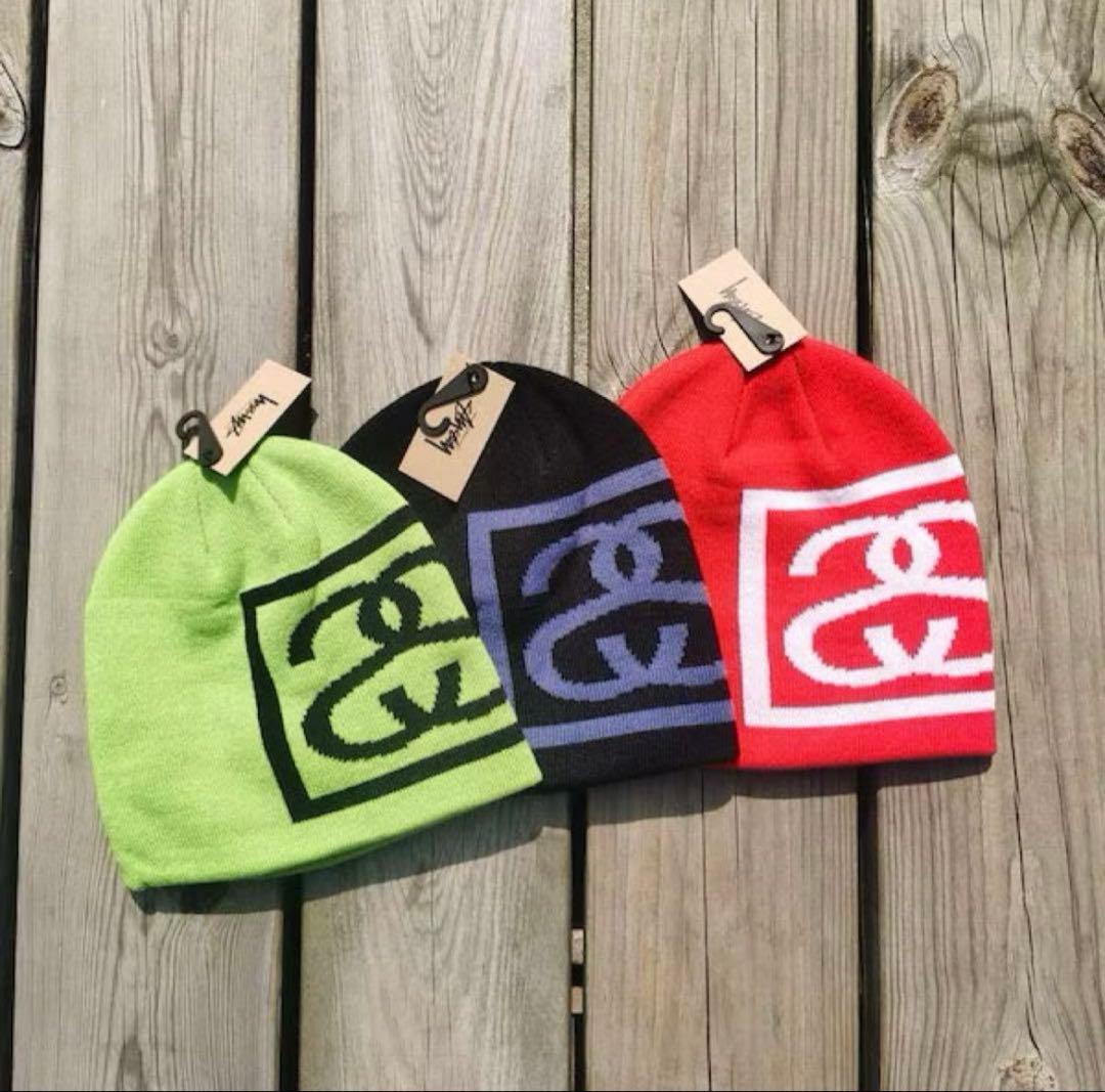 ステューシーSS LINK SKULL CAPビーニーニット帽子キャップブラック