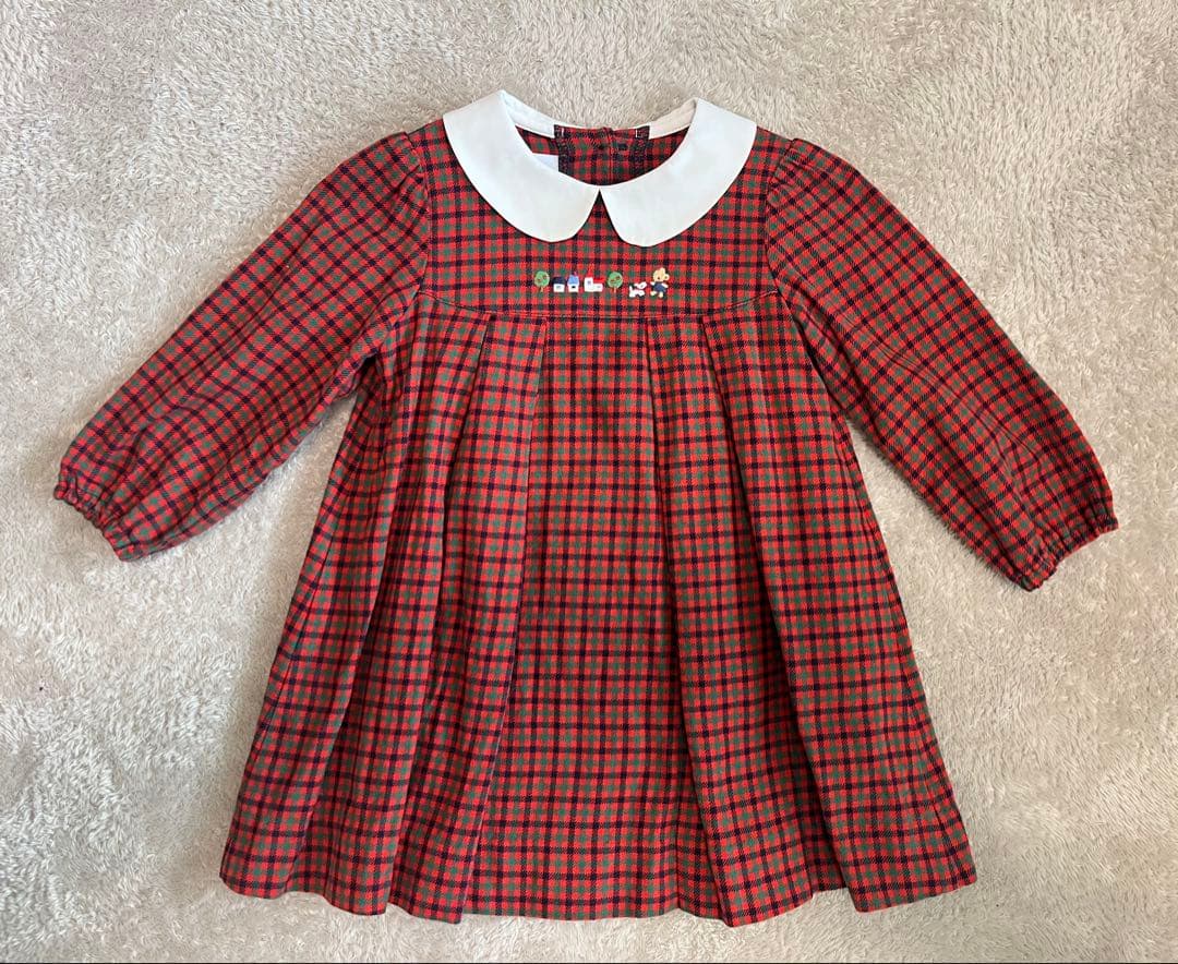 【現行品】familiar 赤 チェック柄 ワンピース 長袖 80サイズ