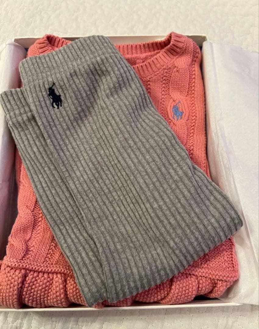 【すず】Ralph Lauren ピンクケーブルニットカーディガン 12M