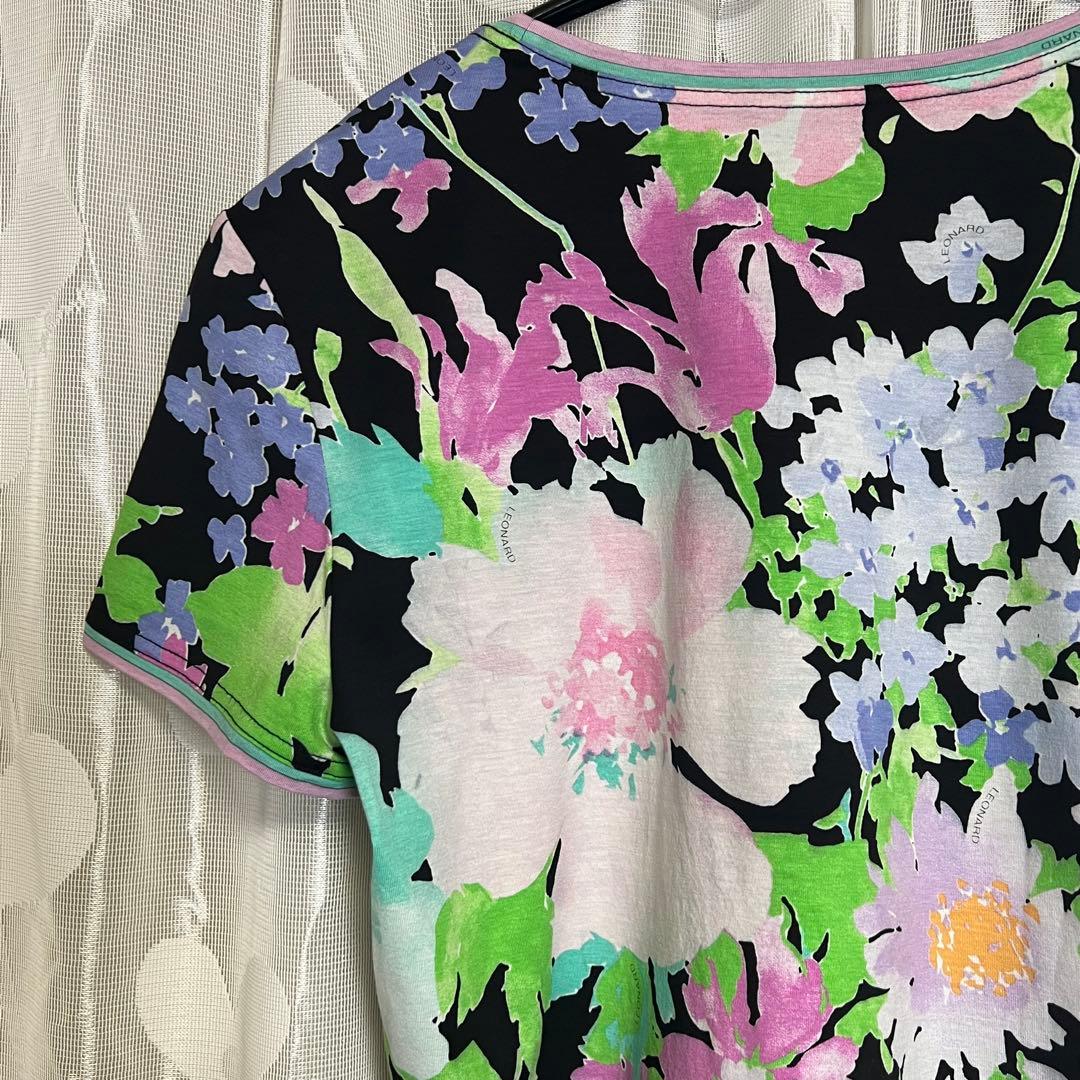 レオナール 半袖 ブラウス シャツ カットソー 総柄 花柄 フラワープリント