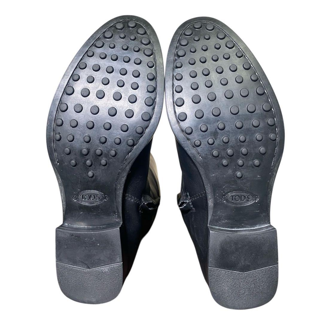 TOD’S トッズ 22.5 ロングブーツ レザー ブラック サイドジップ 黒色
