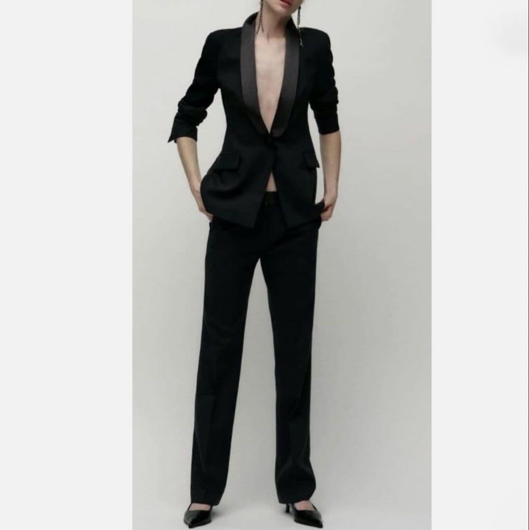 極美品✨ZARA ザラ サテン襟 タキシードジャケット L