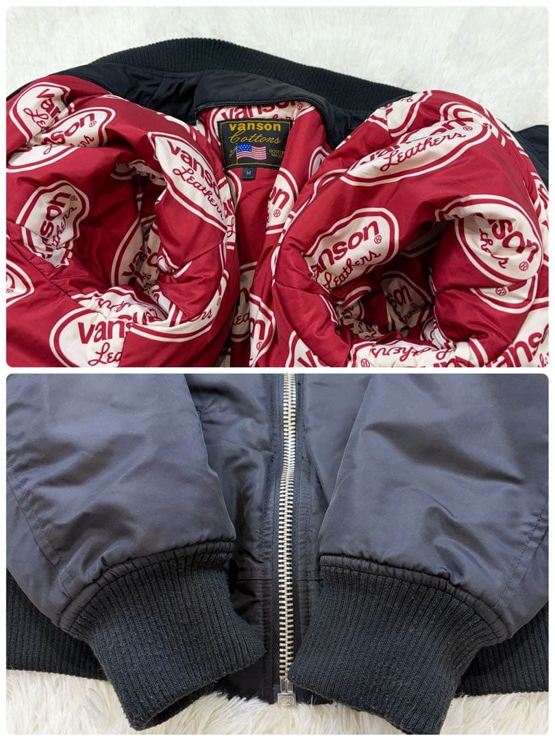 VANSON MA-1 中綿ジャケット クロスボーン ワッペン 裏地総柄 黒 M