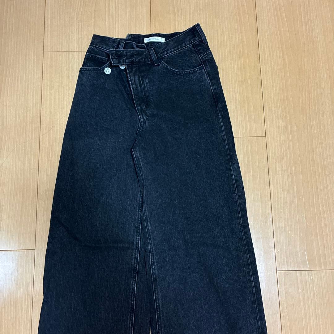 MOUSSY クロスウエストワイドストレートデニム 0サイズ