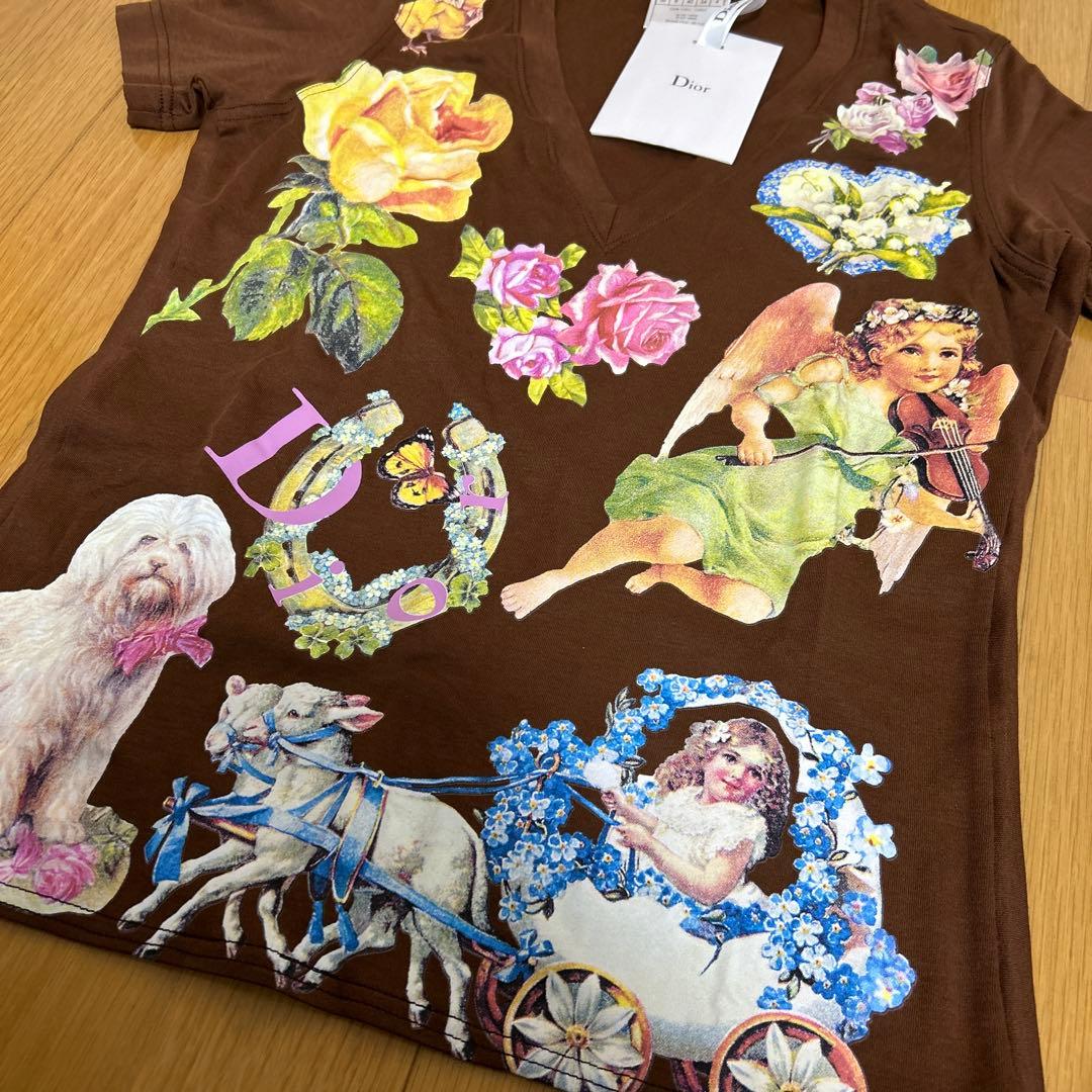 【新品未使用】Dior 半袖Tシャツ フラワー＆天使プリント ブラウン