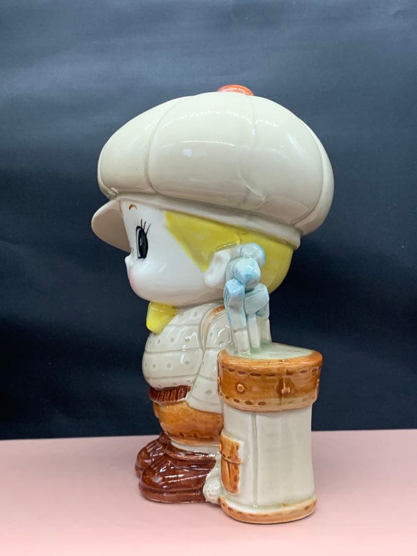 内藤ルネ　ゴルフボーイ　グレー　貯金箱　陶器