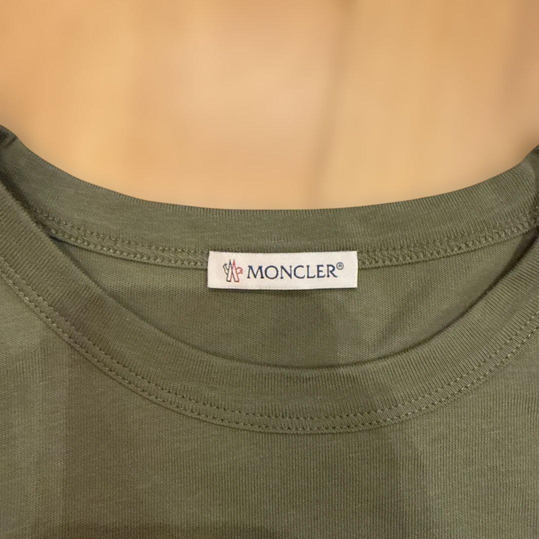 MONCLER オリーブ Tシャツ ピンク刺繍