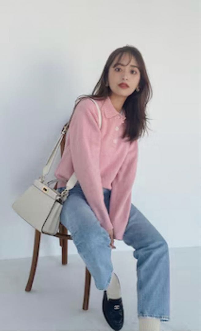 美品6 ROKU COLLAR KNIT ポロニット　ユナイテッドアローズピンク