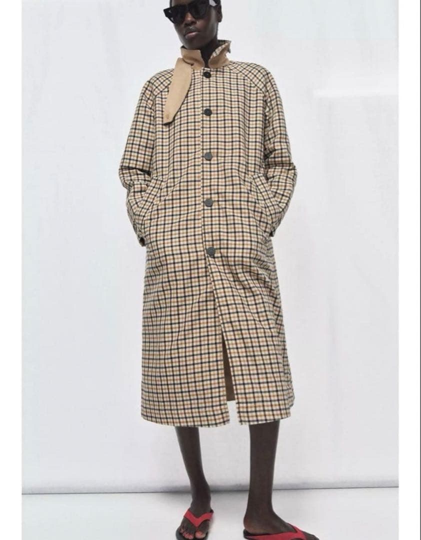 【新品未使用】ZARA リバーシブルチェック柄トレンチコートS完売品