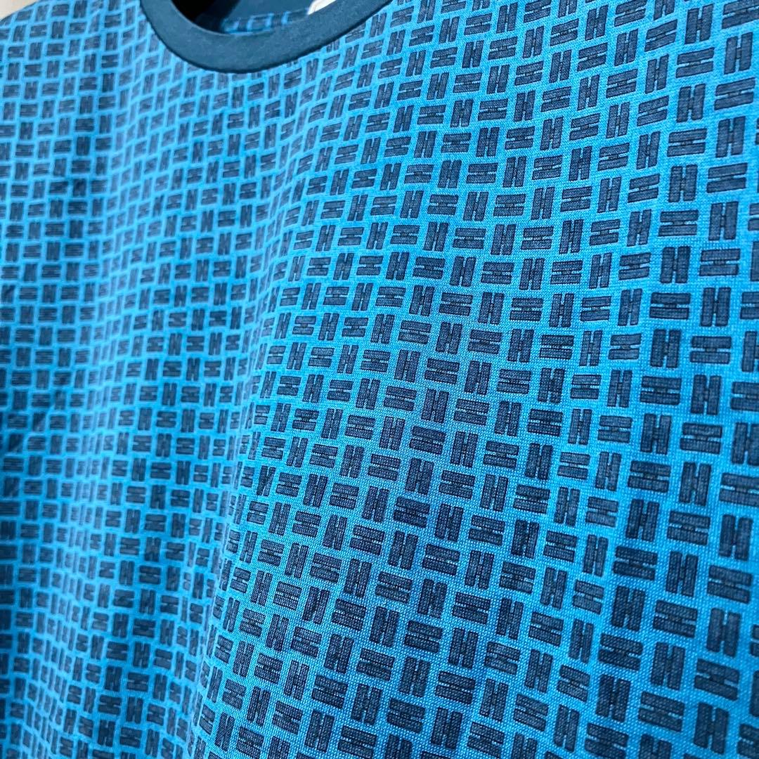 エルメス Tシャツ XL Hロゴ 総柄 ブルー 半袖 HERMES