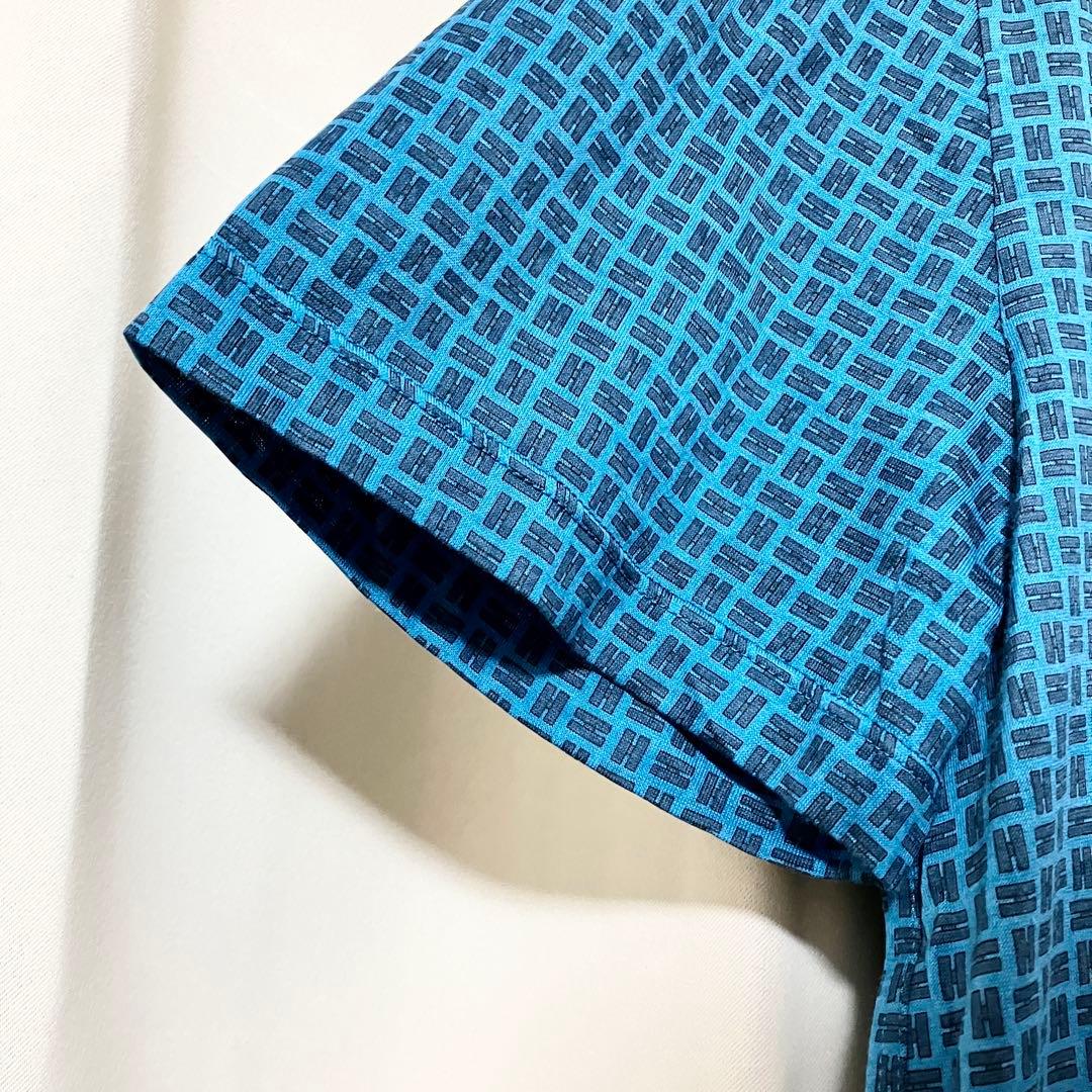 エルメス Tシャツ XL Hロゴ 総柄 ブルー 半袖 HERMES