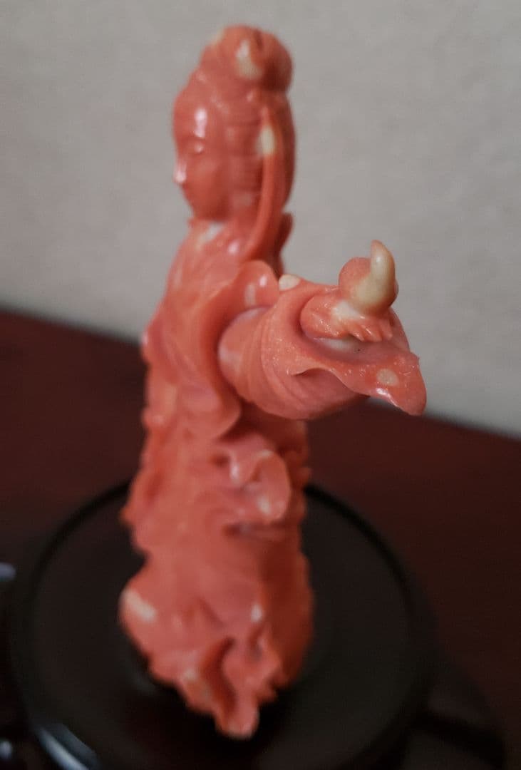 勇峰 本珊瑚 天女 置物 オブジェ 彫刻 珊瑚 宝石珊瑚 天然珊瑚 赤珊瑚