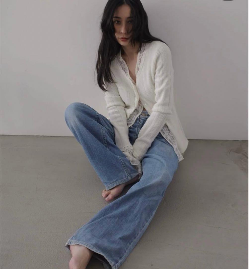 AMERI UND PIN TUCK LACE LIKE KNIT TOP新品