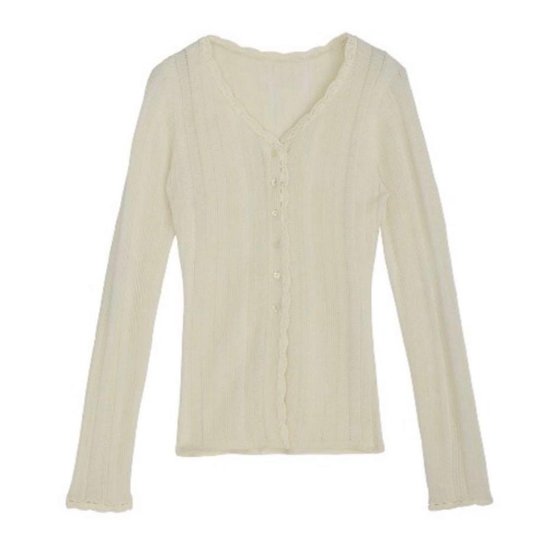 AMERI UND PIN TUCK LACE LIKE KNIT TOP新品