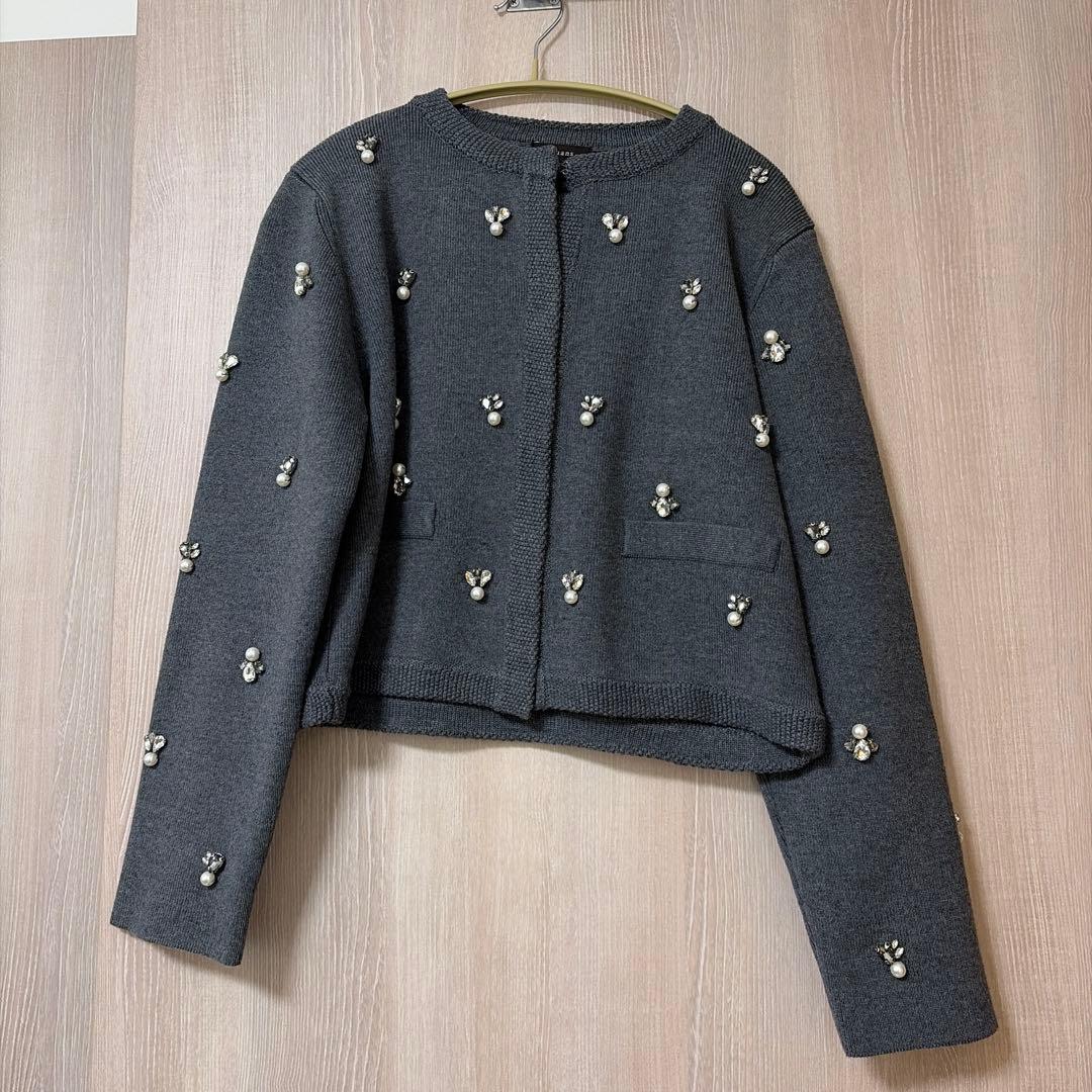 anuans ビジューニットジャケット GRY フリー