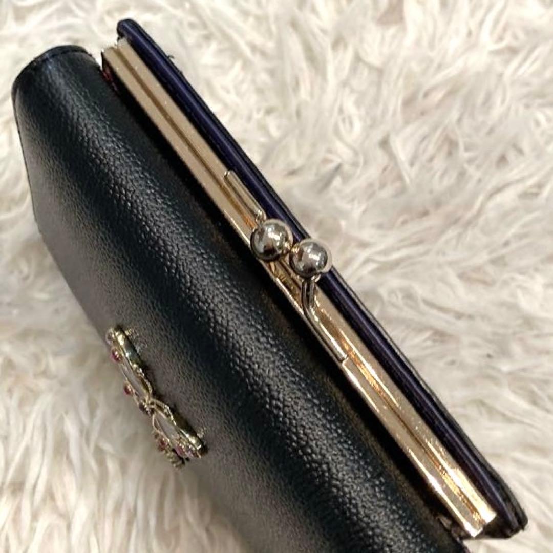 【美品】ANNA SUI バタフライ　レザー　がま口　二つ折り財布