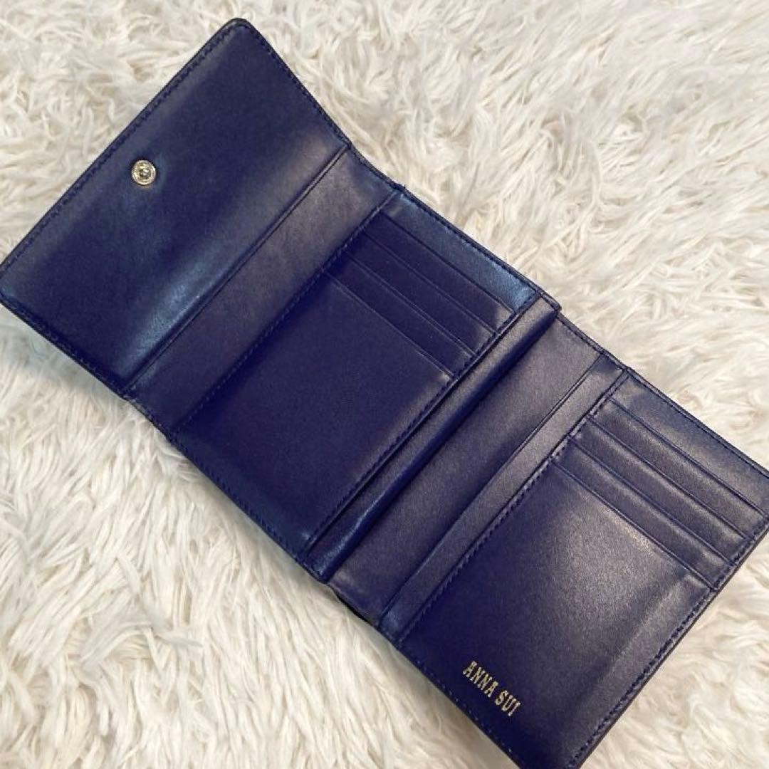 【美品】ANNA SUI バタフライ　レザー　がま口　二つ折り財布