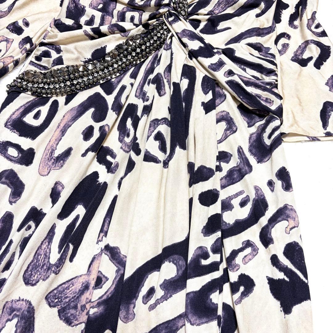 【Emilio Pucci】ワンピース ビジュー付 総柄 イタリヤ製 Vネック