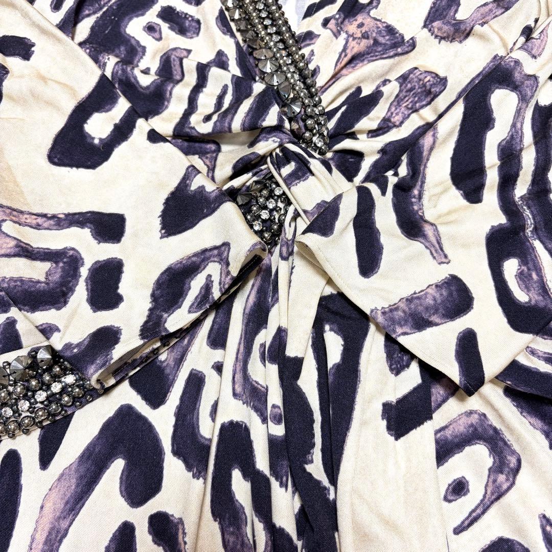 【Emilio Pucci】ワンピース ビジュー付 総柄 イタリヤ製 Vネック
