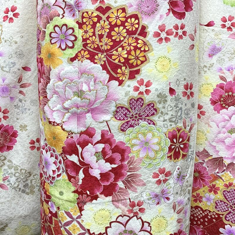 【特価セール！】603z15⑤〇銀通し 振袖 花 白 ピンク〇成人式 十三参り