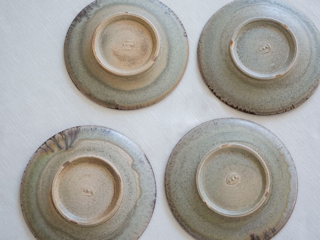 陶芸作家　河合美月さん小皿　グレーφ145mm 14cm　4枚セット　美品
