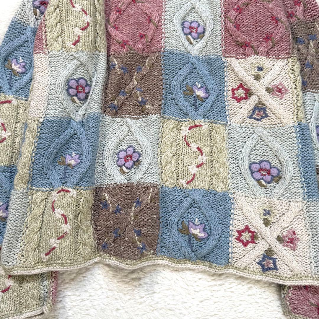 【美品】ローラアシュレイ パッチワーク花柄ニットカーディガン パステル S