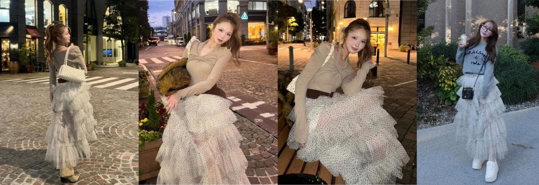 ダーリッチ darich ボリュームアシメチュールロングスカート WHT F