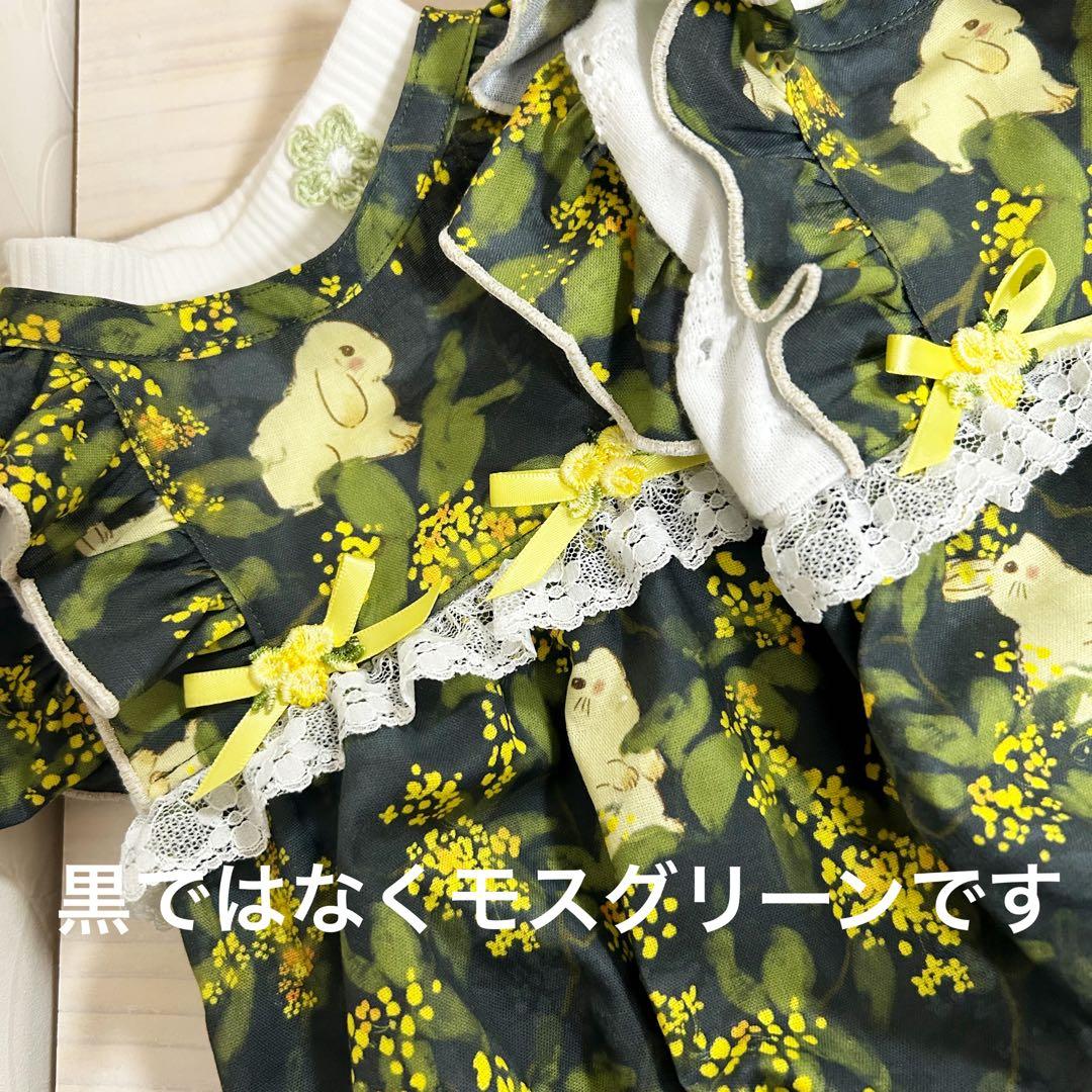 ハンドメイド♡犬服 重ね着風バルーンワンピース(ミモザとうさぎ）