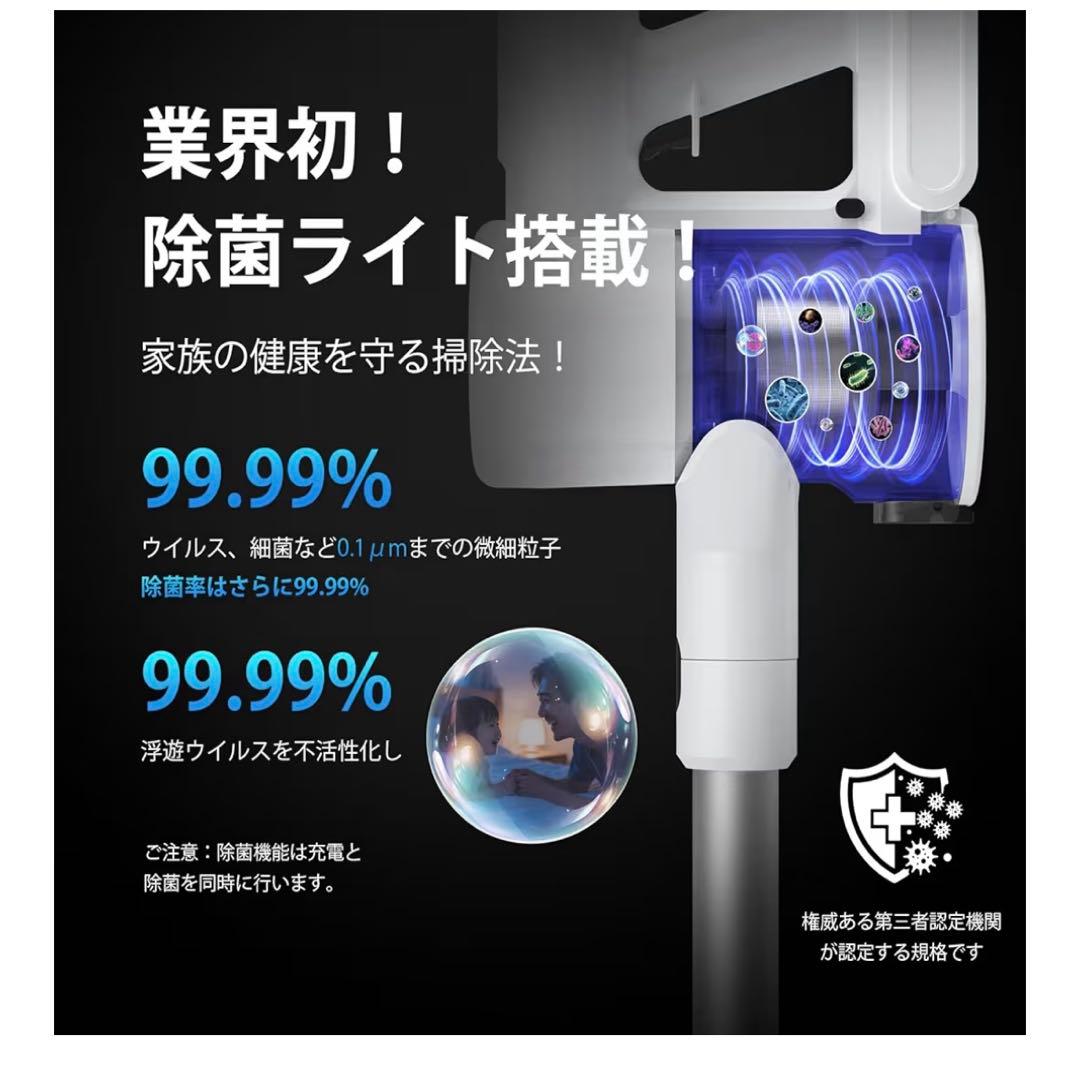 コードレス掃除機 130KPa超強力吸引 自立式 LED 75分稼働 HEPA