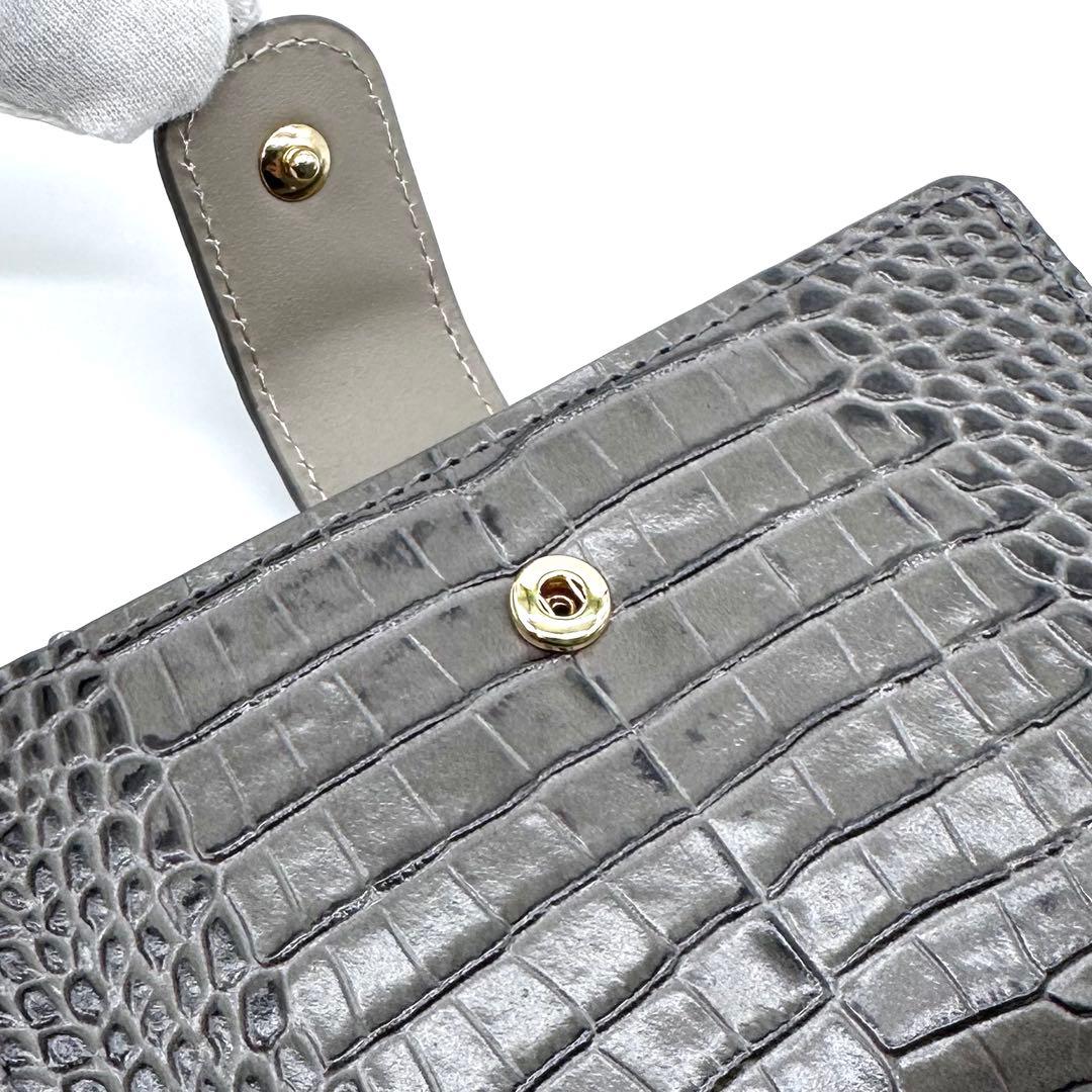 未使用✨RODANIA ロダニア 二つ折り財布 クロコ型押し 牛革 グレージュ