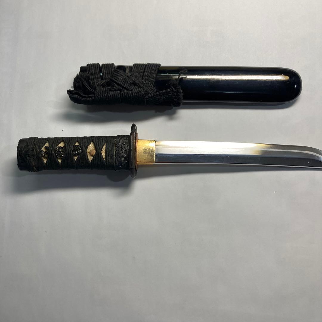 御守刀　短刀(模造刀) 黒呂鞘の房紐袋付き