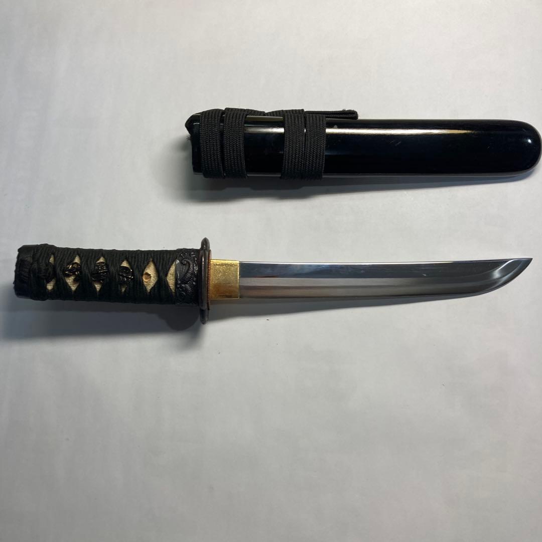 御守刀　短刀(模造刀) 黒呂鞘の房紐袋付き