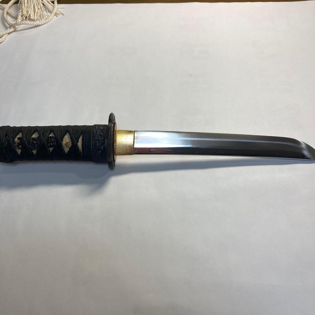 御守刀　短刀(模造刀) 黒呂鞘の房紐袋付き
