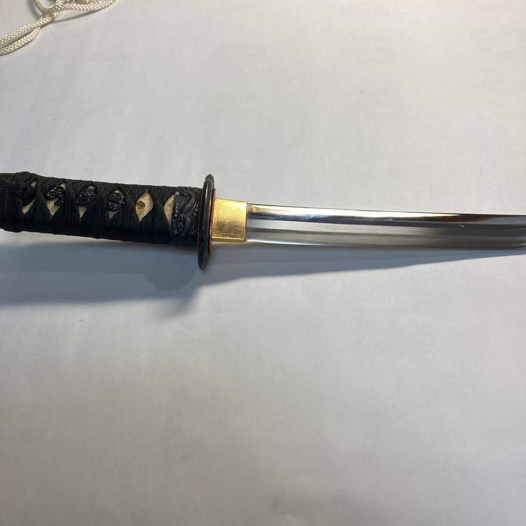 御守刀　短刀(模造刀) 黒呂鞘の房紐袋付き