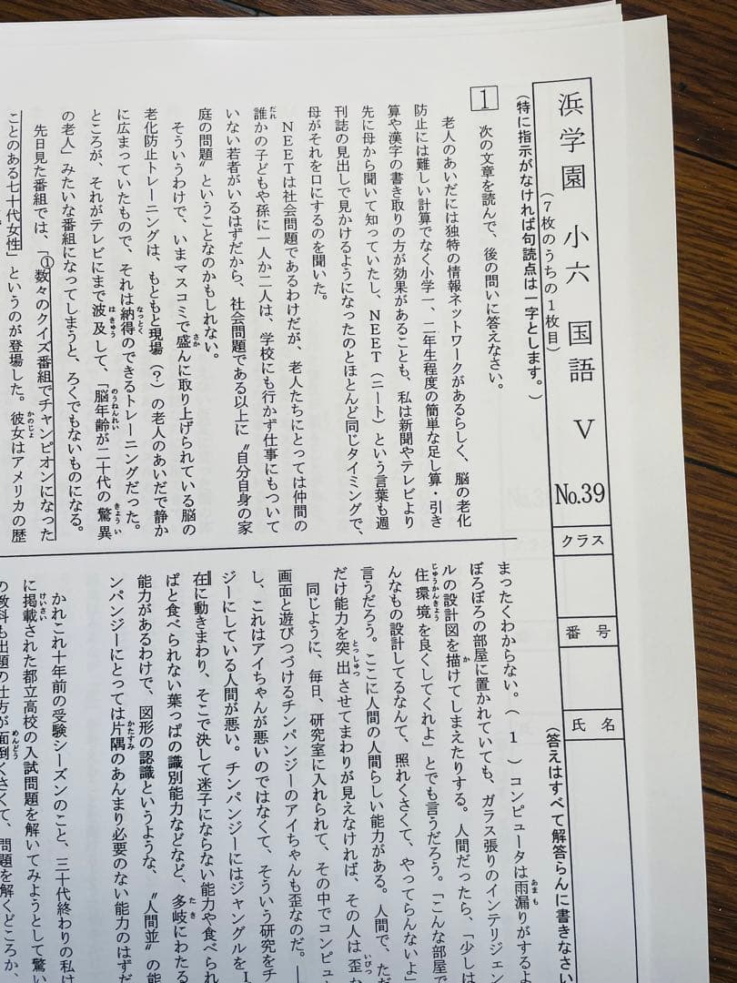 浜学園　小6 復習テスト　Vクラス　算数　国語　理科　1年分　2023年度